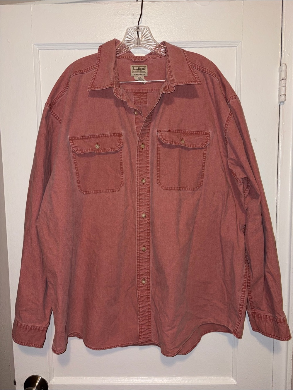 Vintage LL Bean Shirt Mens 2XL Red Button Down Long Sleeve Stone Pockets 90s